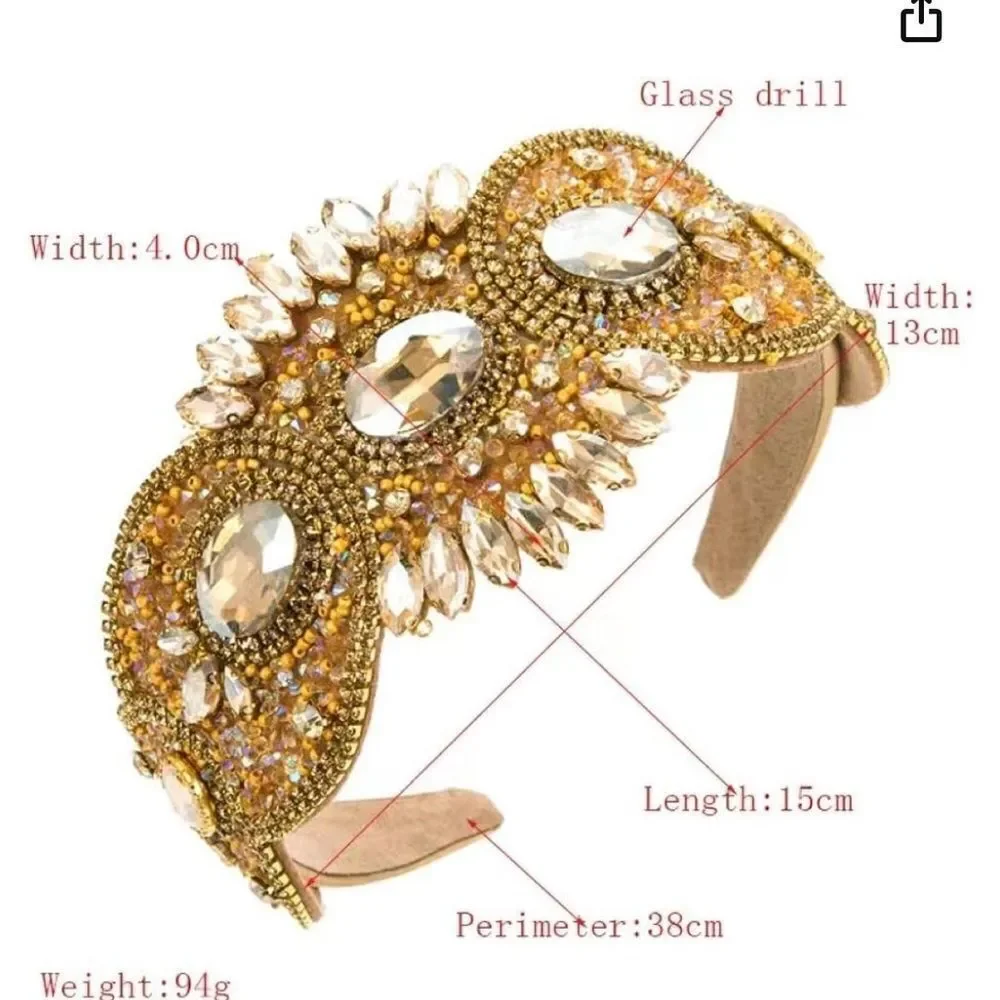 Cubic Zirconia Decor‎ Headband Gorgeous Wide Edge Gem Rhinestone Headband